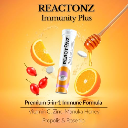 REACTONZ Immunity Plus tabletas efervescentes disolviéndose en agua para empezar el día.
