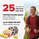 Caja con seis bolsas Ready Protein Puffs, snack proteico para el día.