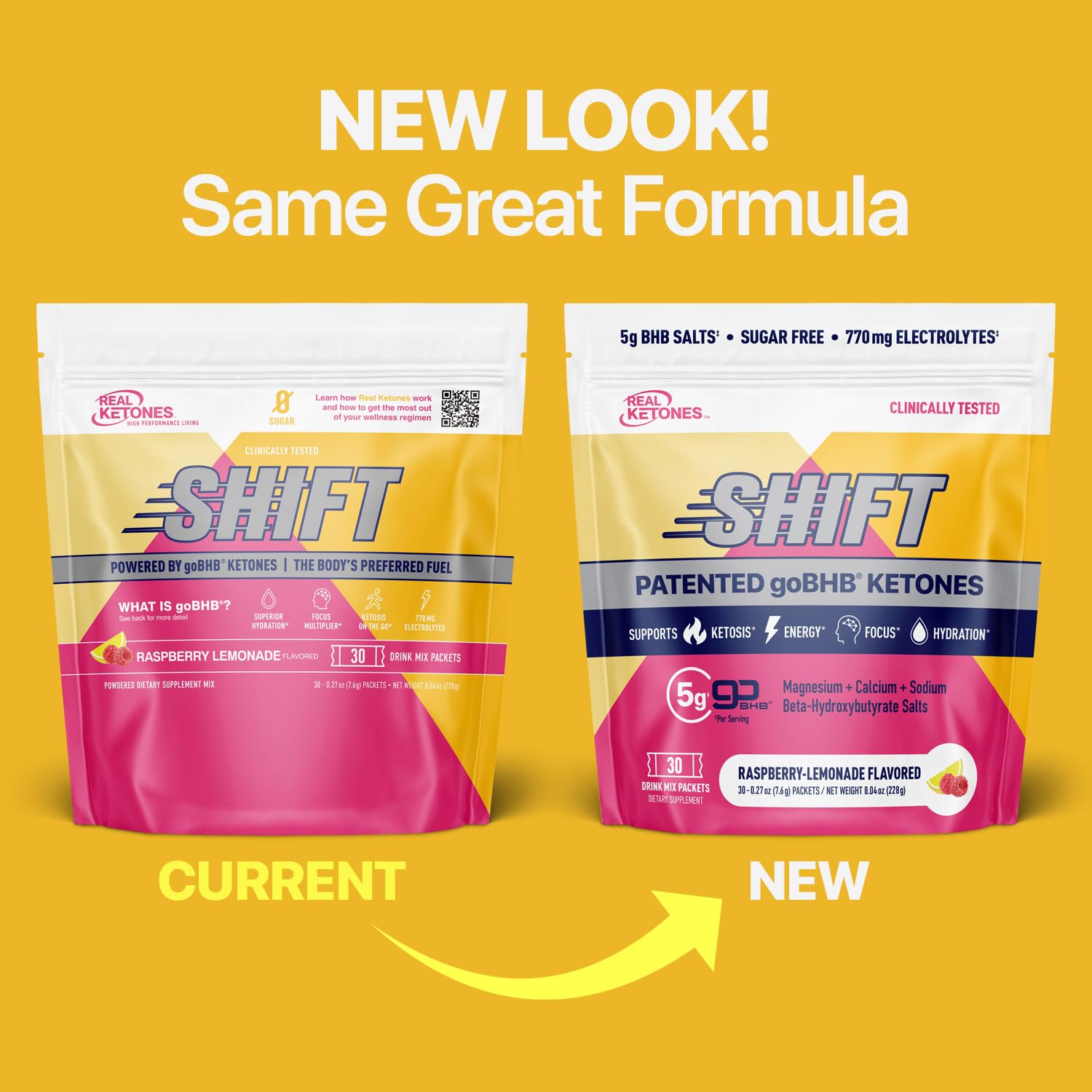 Real Ketones BHB Exógeno, paquetes frambuesa-limonada para enfoque mental y claridad.