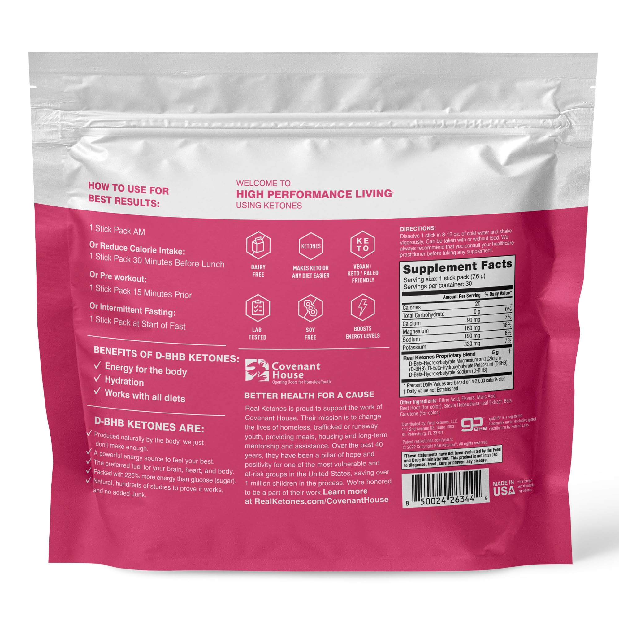Real Ketones BHB Exógeno, paquetes frambuesa-limonada para una transición cetogénica más suave.