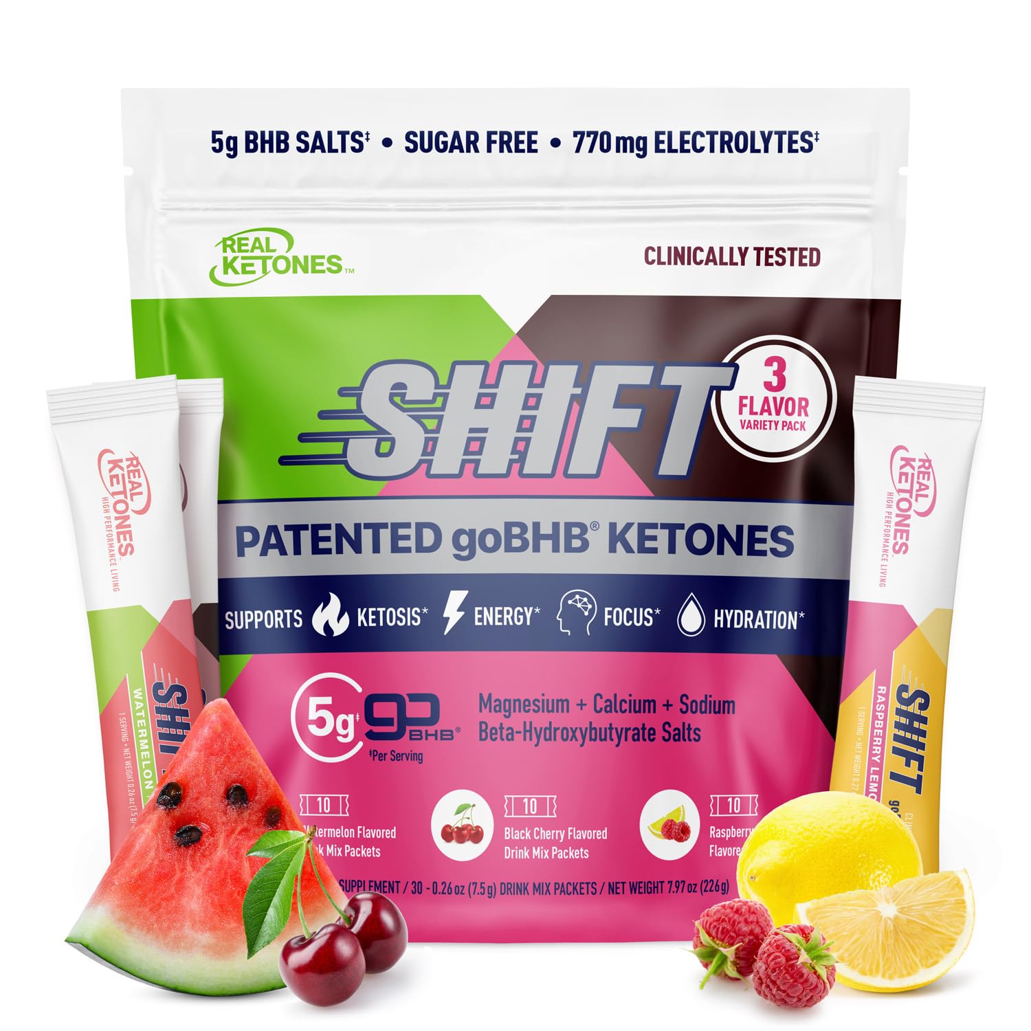 Real Ketones BHB: botella vertiendo bebida hidratante sin azúcar para energía sostenida