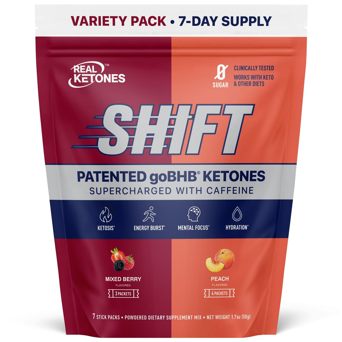 Real Ketones BHB Exógeno, sabor durazno: energía sostenida sin azúcar.