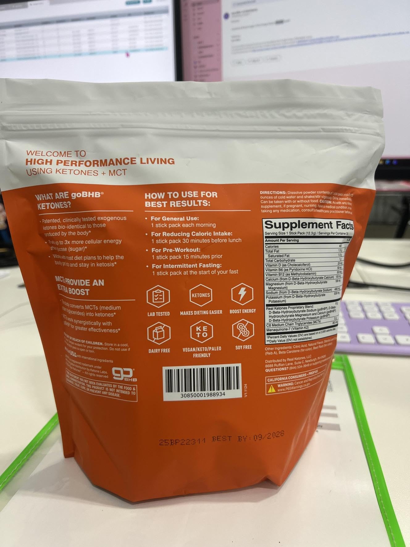 Real Ketones MCT & BHB, uso diario fácil de preparar