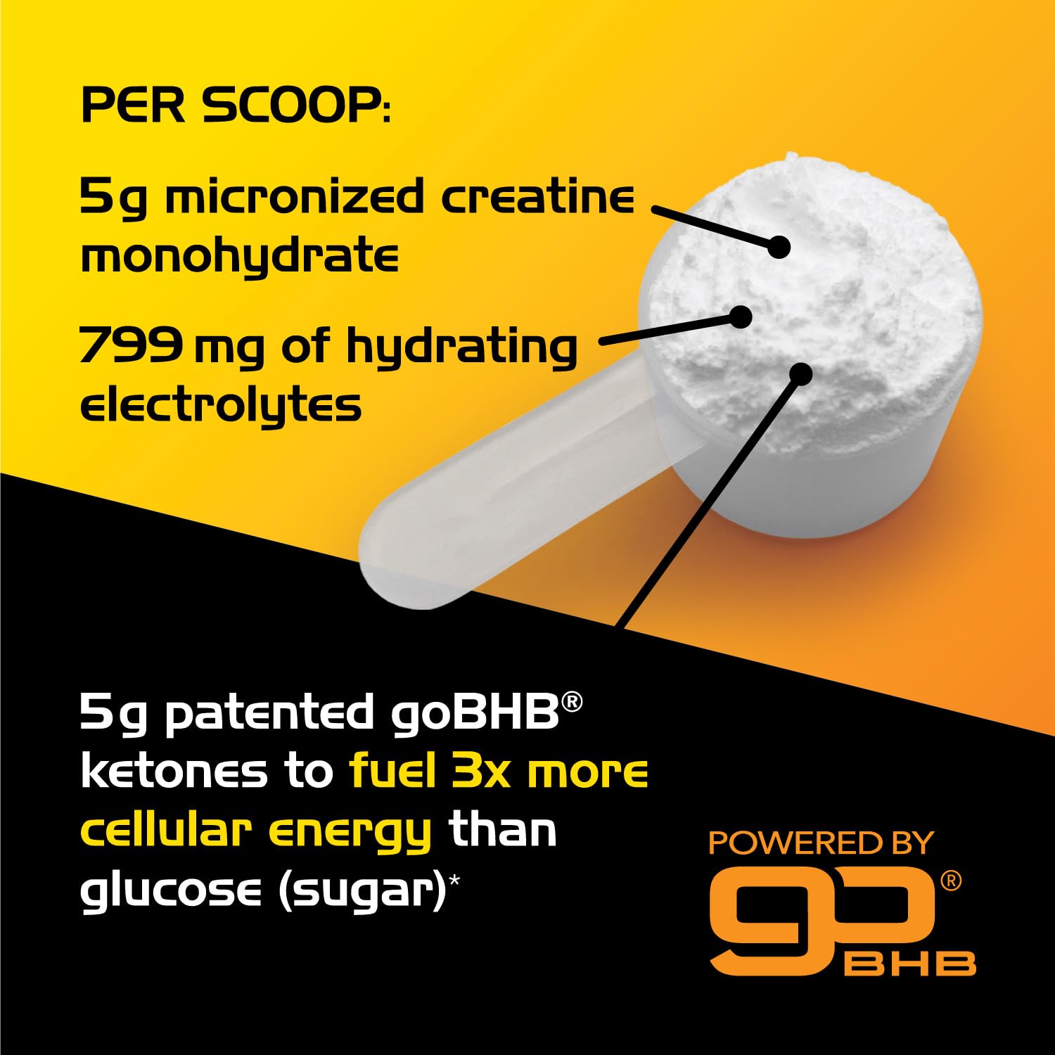 Real Ketones Creatine Monohydrate cuchara-medicion facilita dosis precisas.