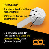 Real Ketones Creatine Monohydrate cuchara-medicion facilita dosis precisas.