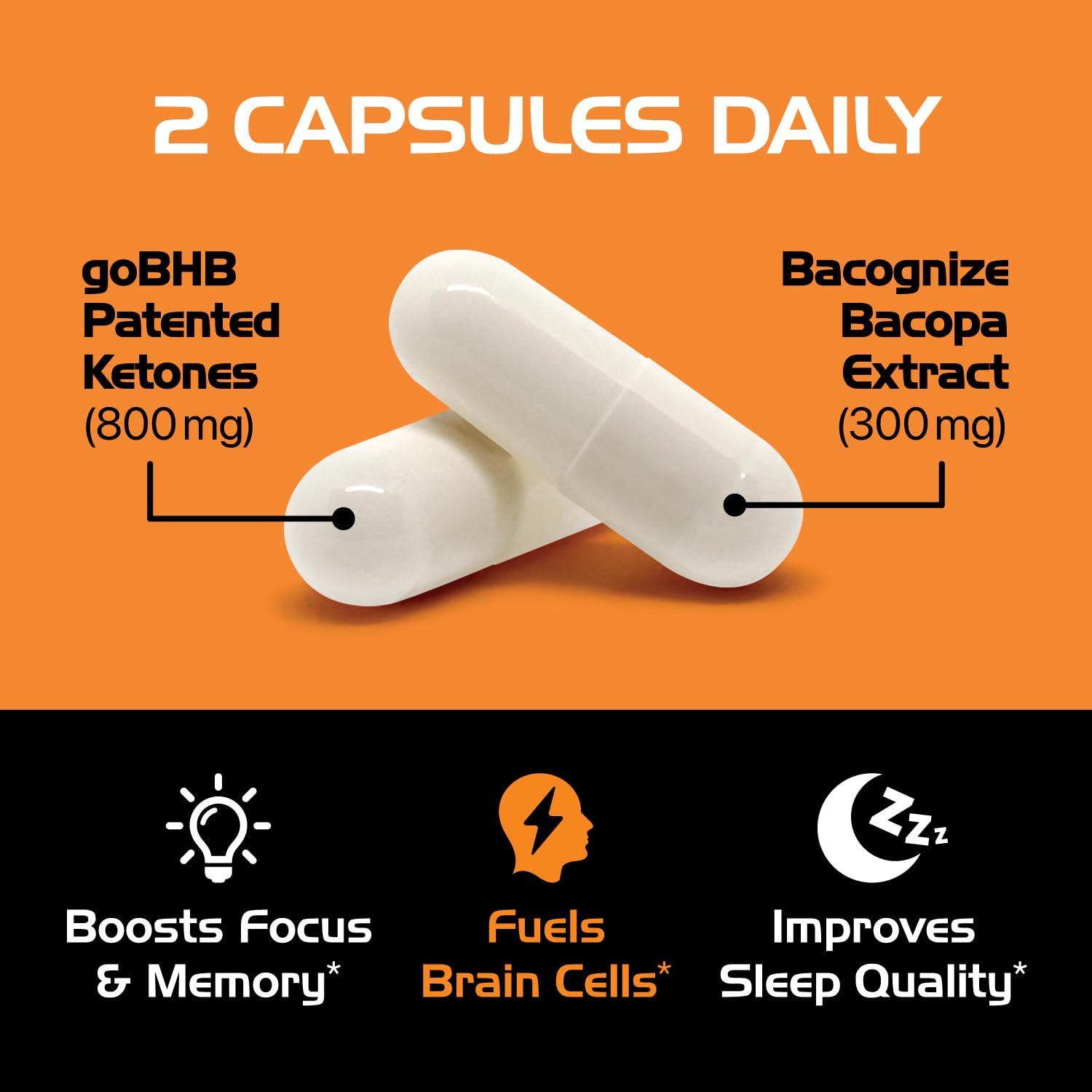 Real Ketones goBHB etiqueta que muestra la fuente de energía cerebral.