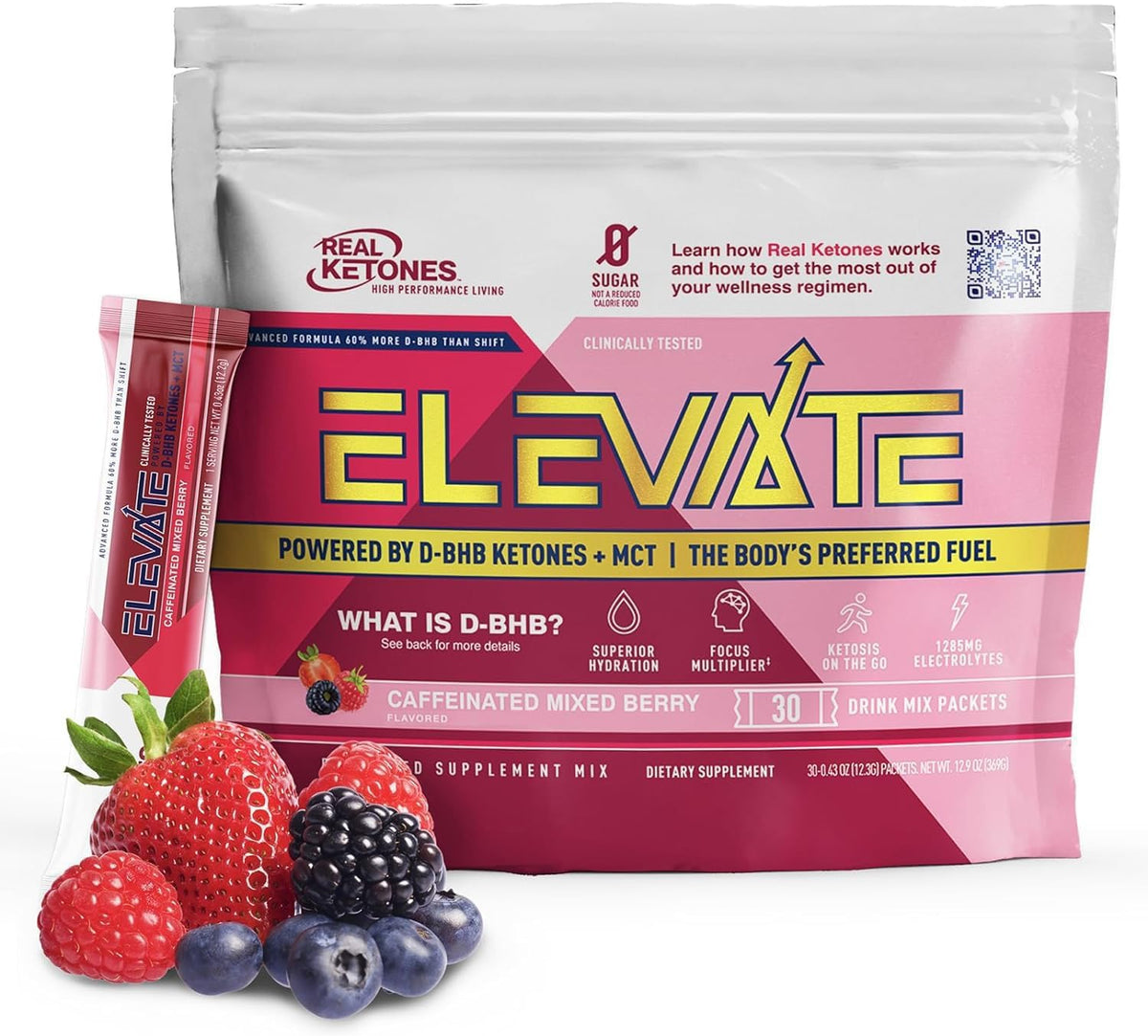Real Ketones MCT-BHB sobres frambuesa para energía sostenida