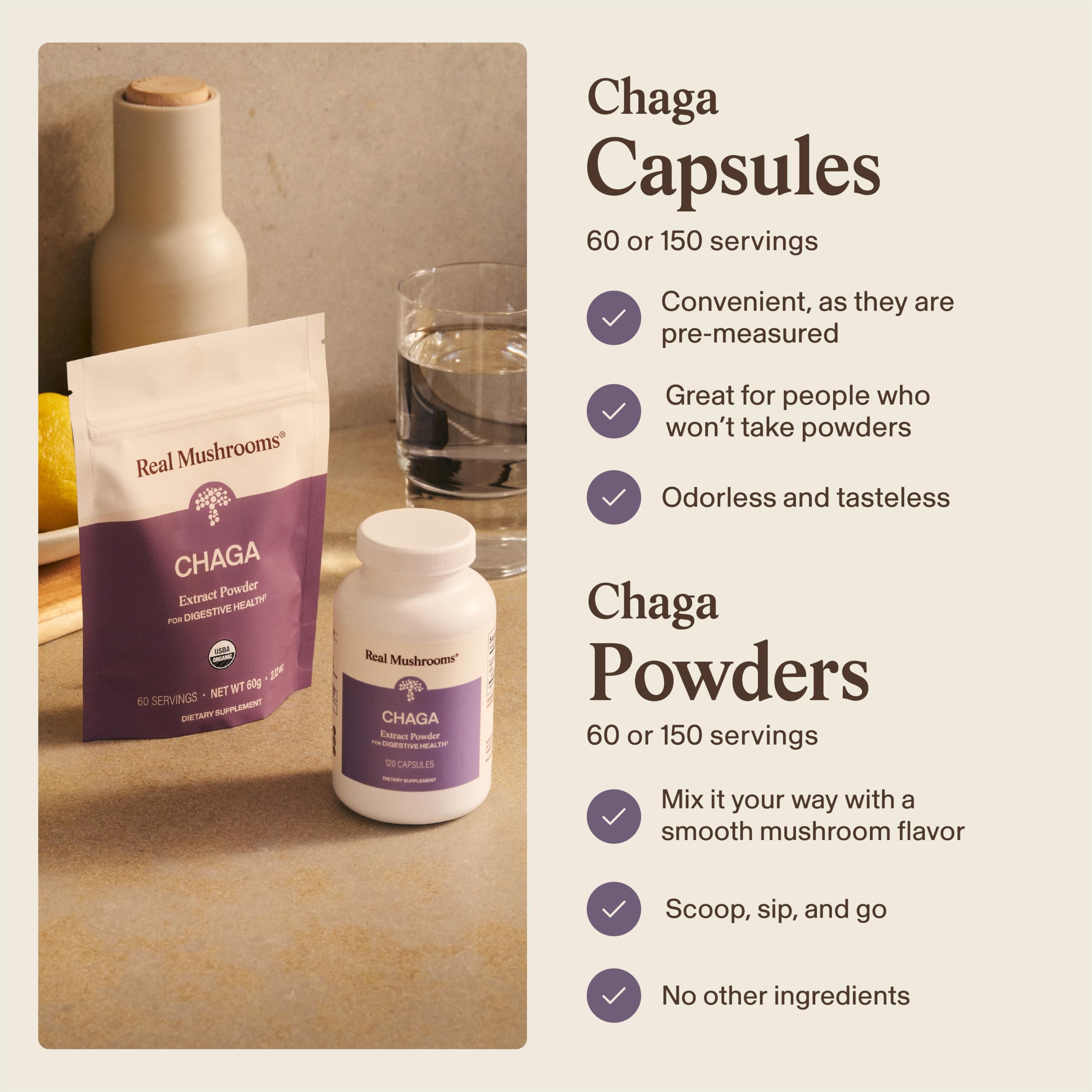 Real Mushrooms Chaga Cápsulas: toma con café para un impulso suave por la mañana
