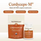 Real Mushrooms Cordyceps polvo para té caliente con aroma terroso.