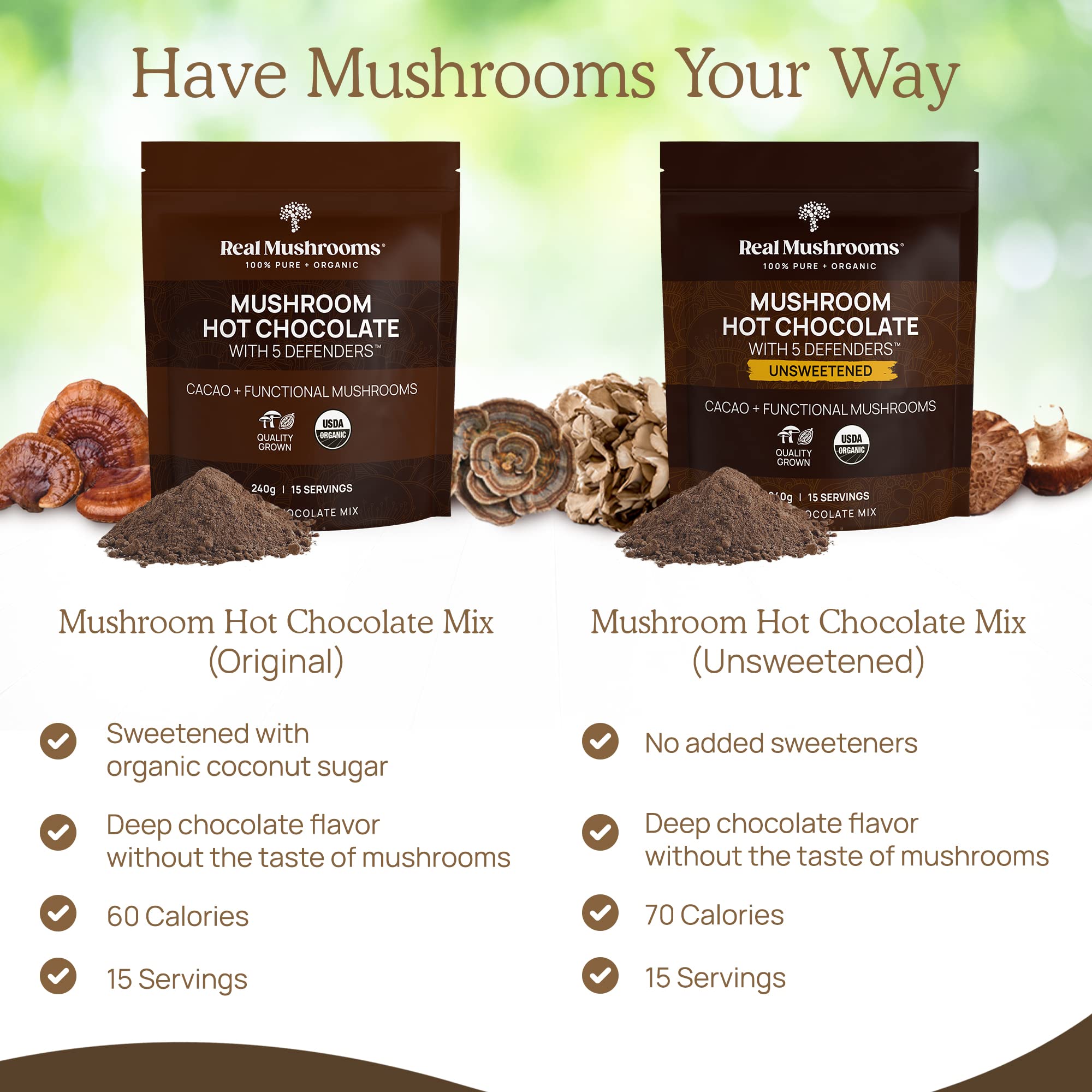 Real Mushrooms Preparación con agua, leche o café, uso versátil