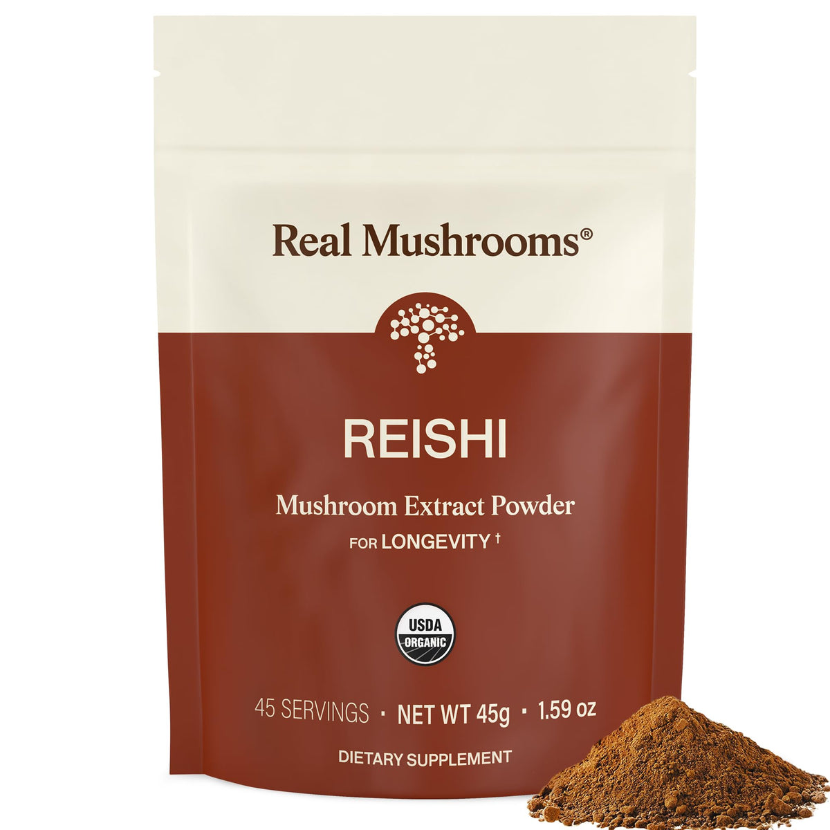 Real Mushrooms Reishi polvo orgánico listo para bebidas y comidas