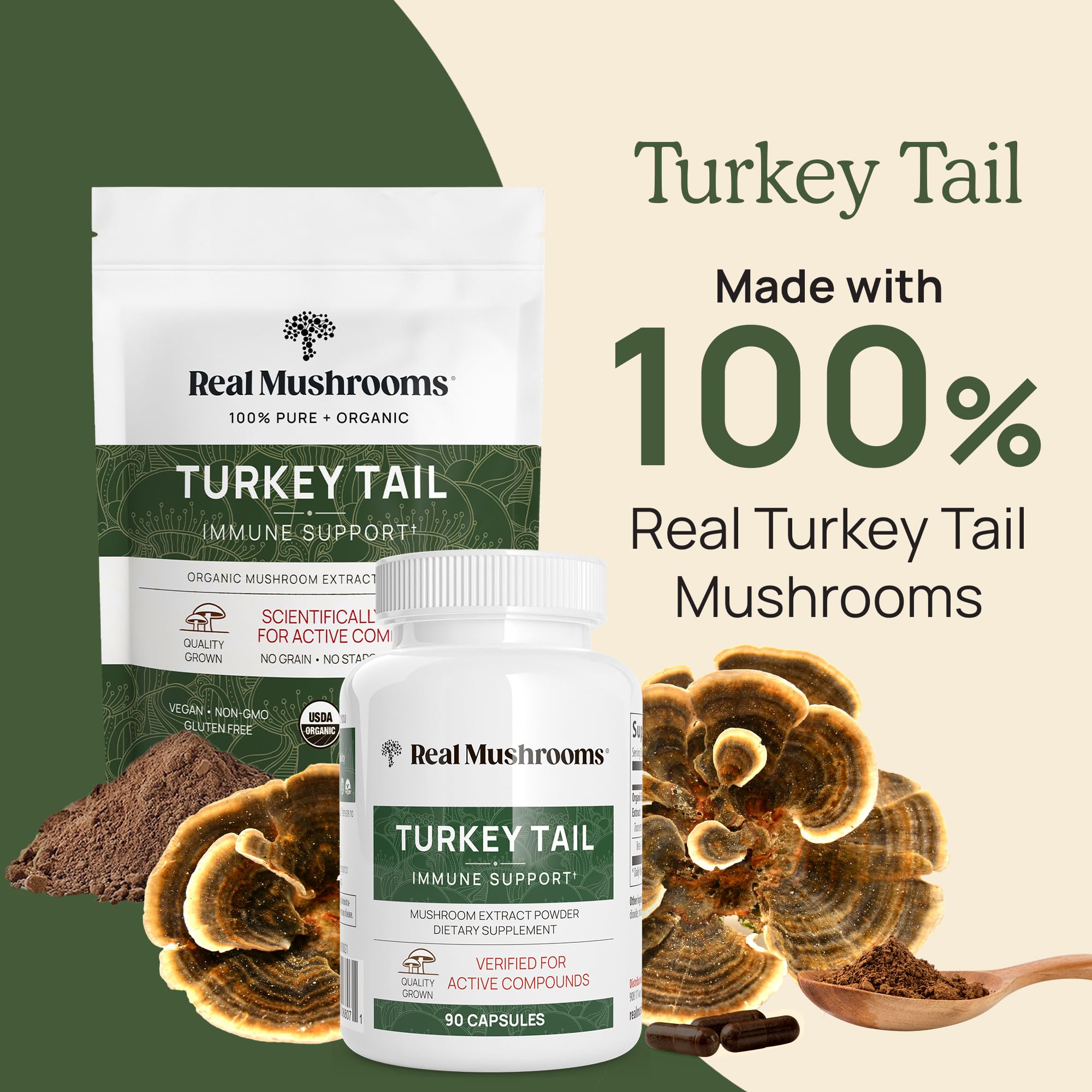 Real Mushrooms Turkey Tail polvo para batidos, soporte a la rutina matutina