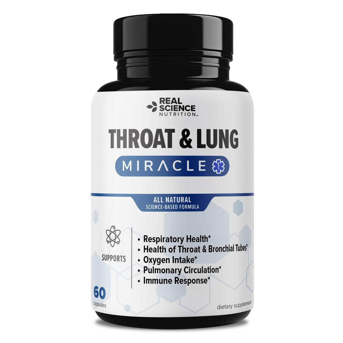 Real Science Nutrition cápsulas en botella para desintoxicación y soporte respiratorio