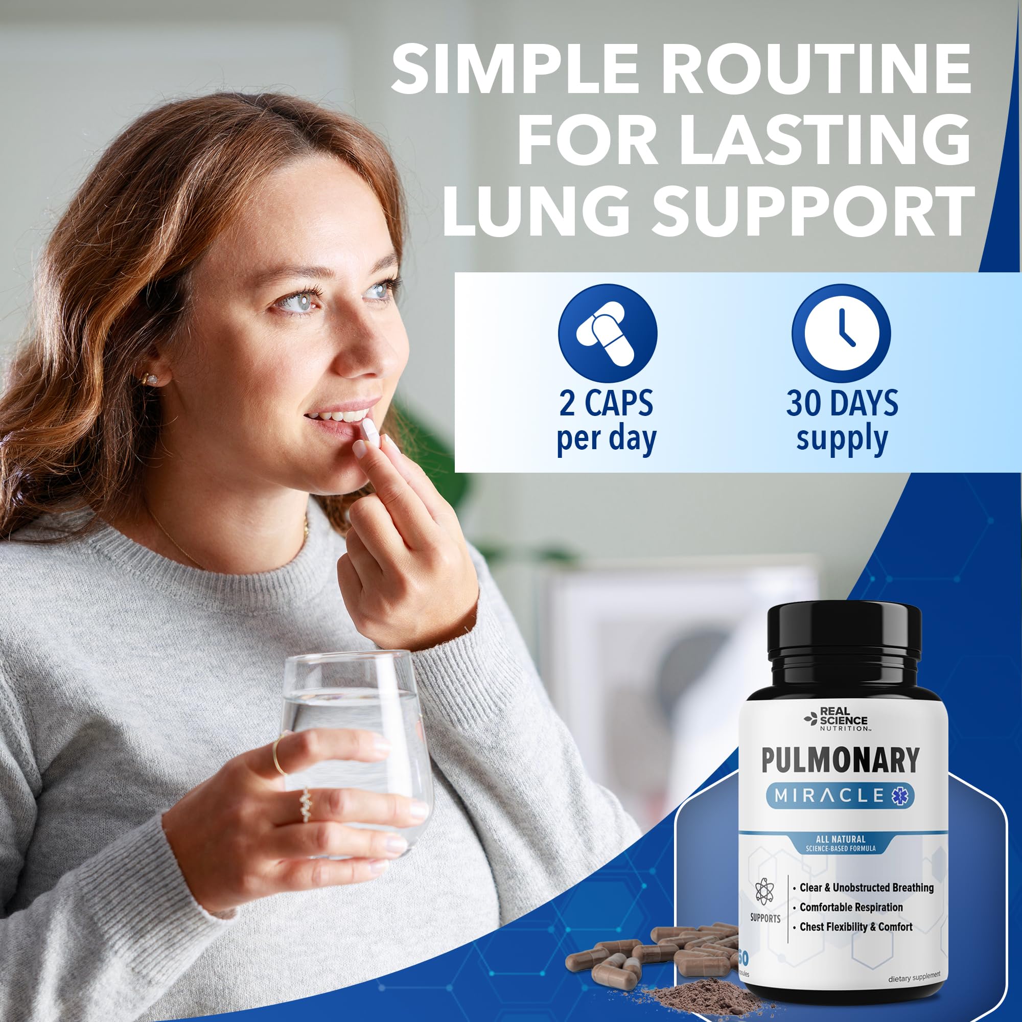Real Science Nutrition Pulmonary Miracle: dos cápsulas diarias para una rutina simple.
