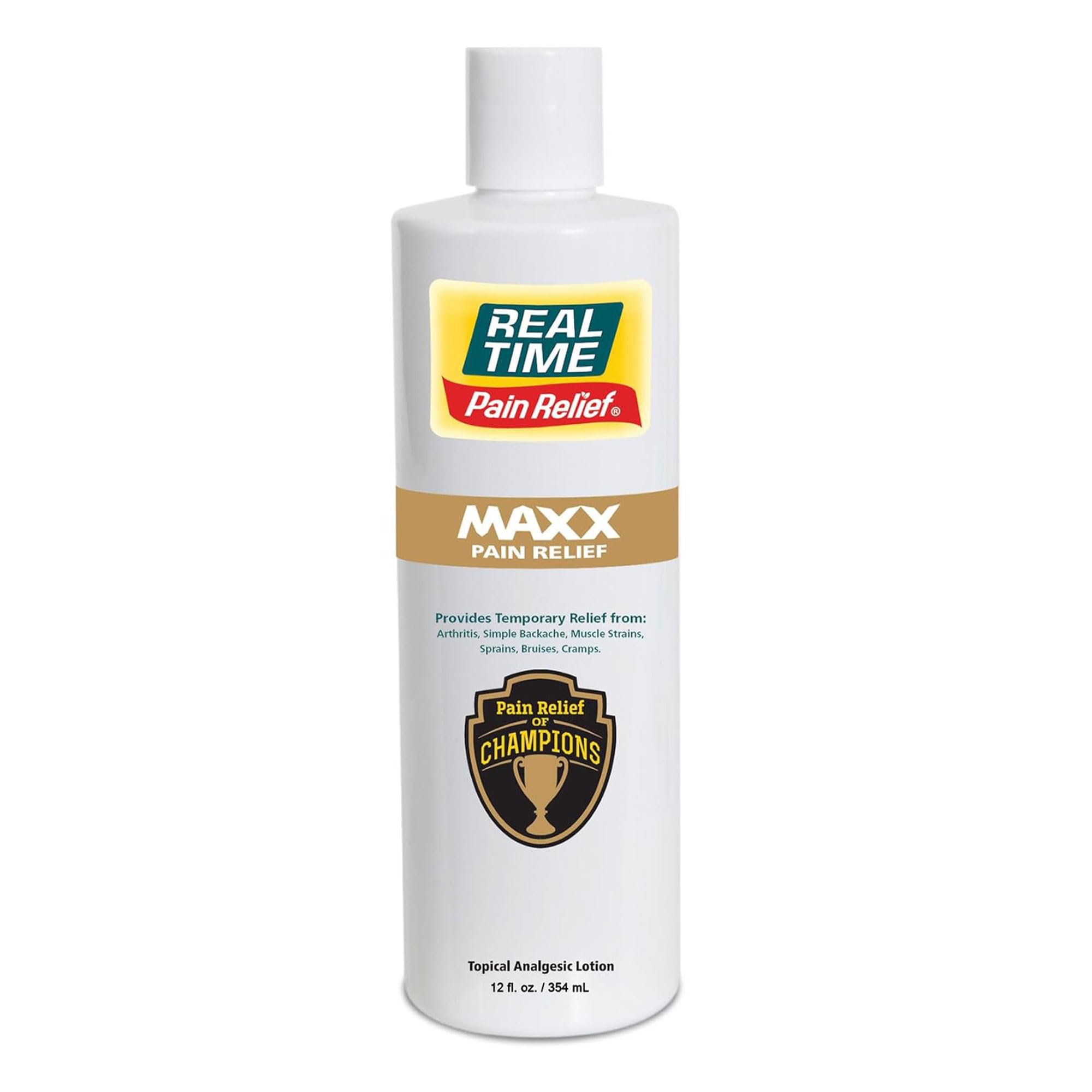 Real Time Pain Relief MAXX en botella de 12oz para alivio rápido de músculos
