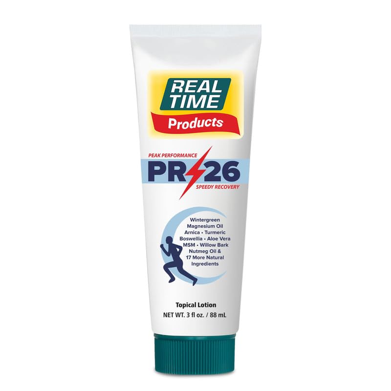 PR-26 de Real Time Pain Relief, loción de recuperación 3 oz para atletas, alivio dirigido.