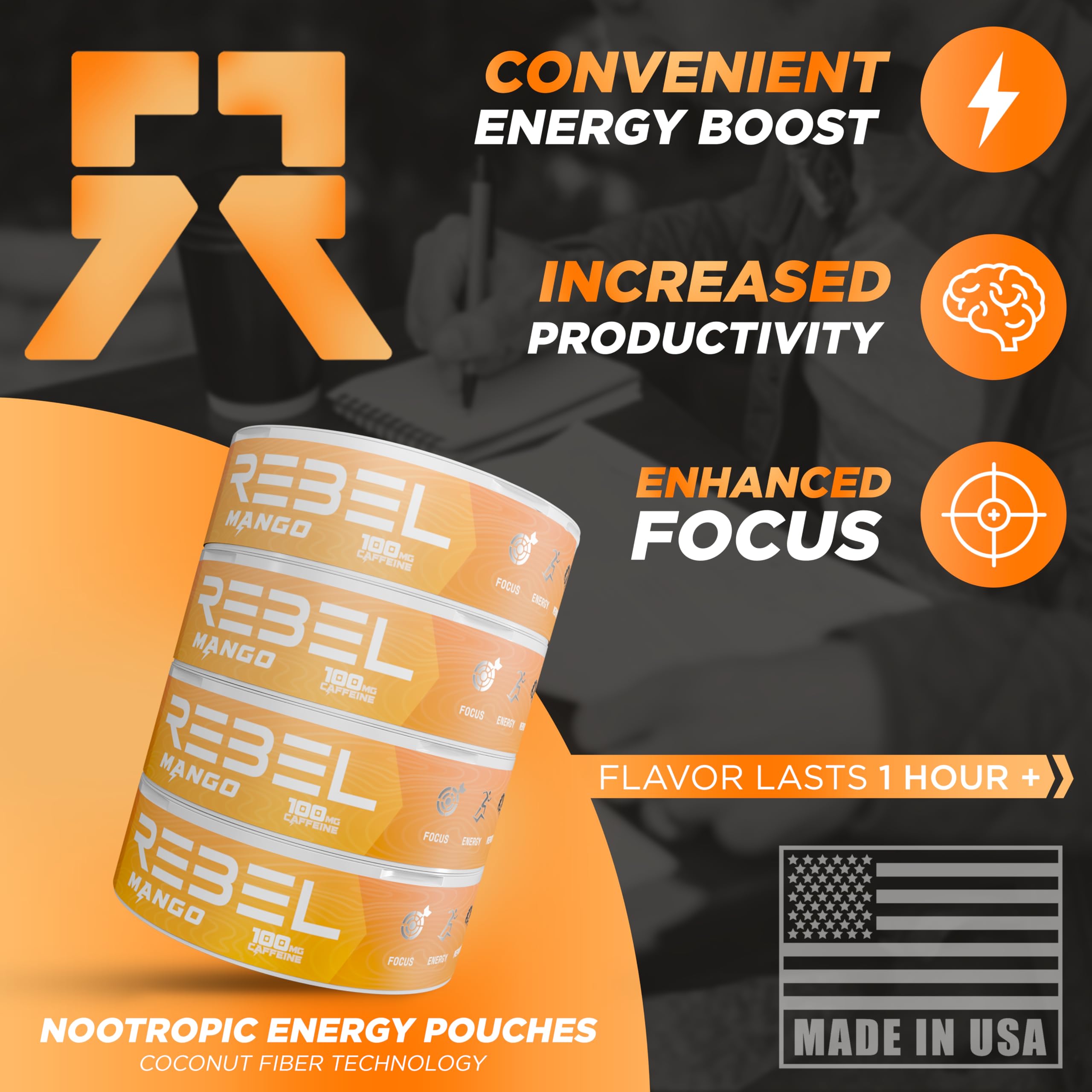Rebel Supplements diseño pouch mango: opción portátil para energía limpia en cualquier lugar