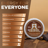 Rebel Supplements uso móvil en bolsa para recargar tu día.