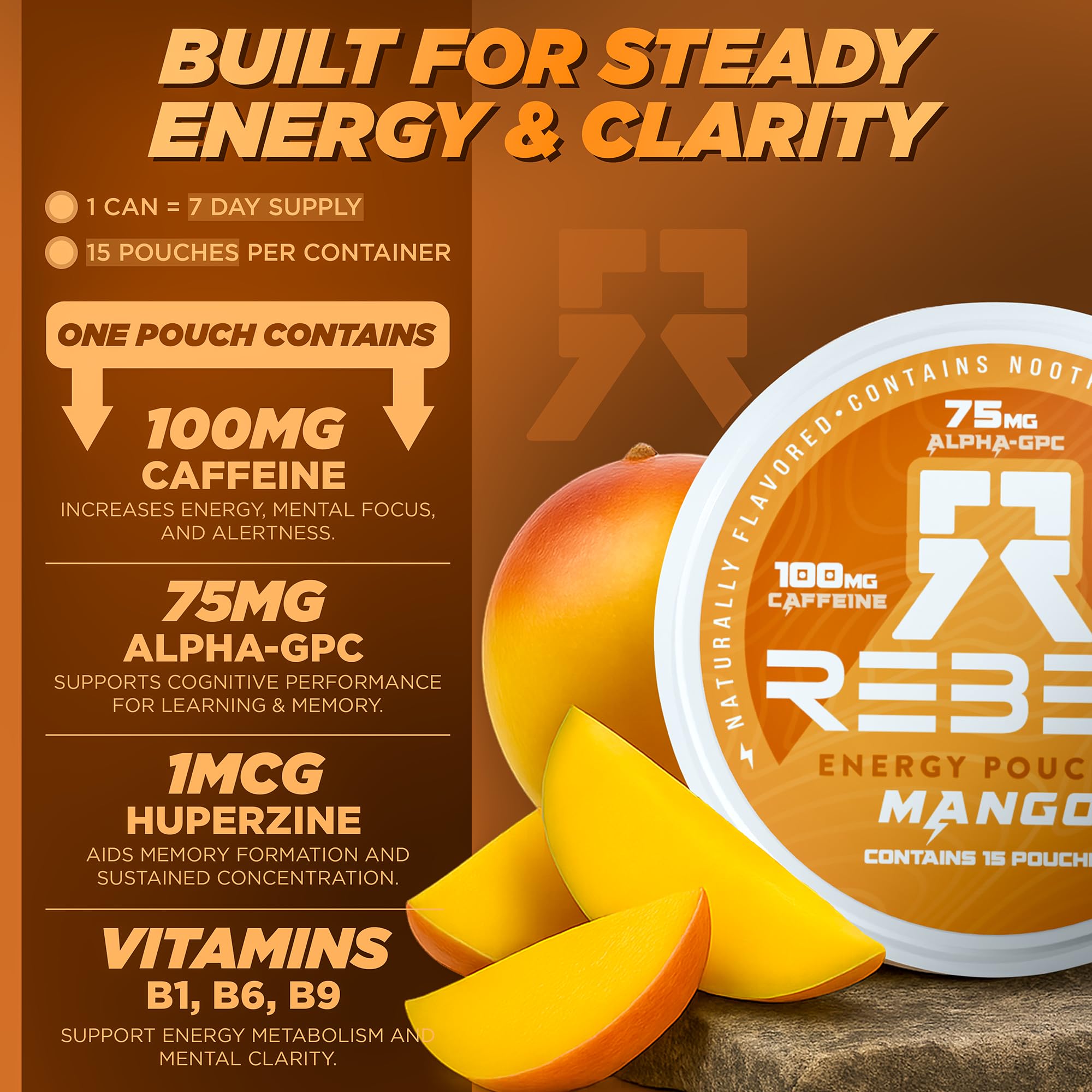 Rebel Supplements vitaminas-b mango bolsa: aporte vitamínico para energía estable
