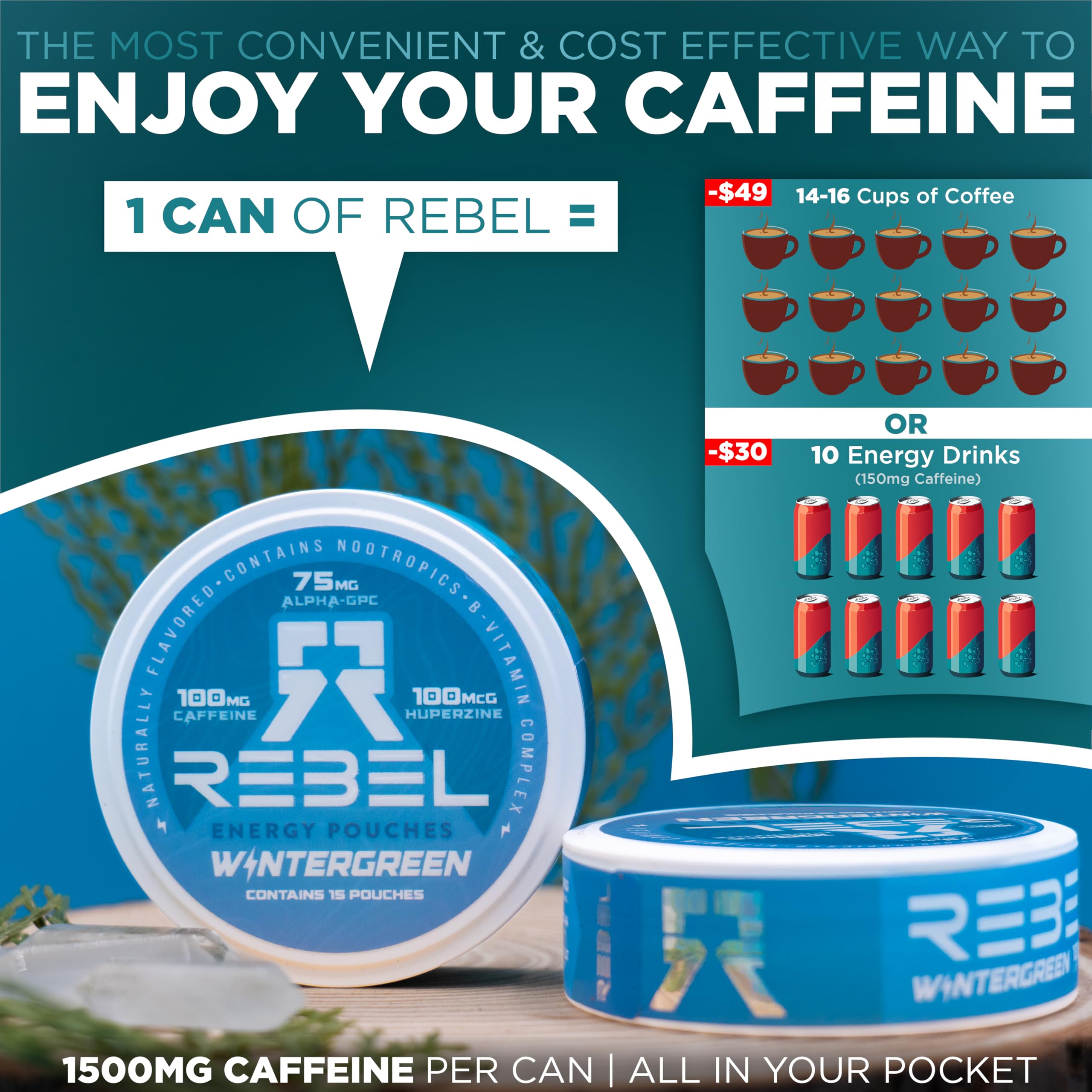 Rebel Supplements: sabor a menta natural que perdura por más de una hora.