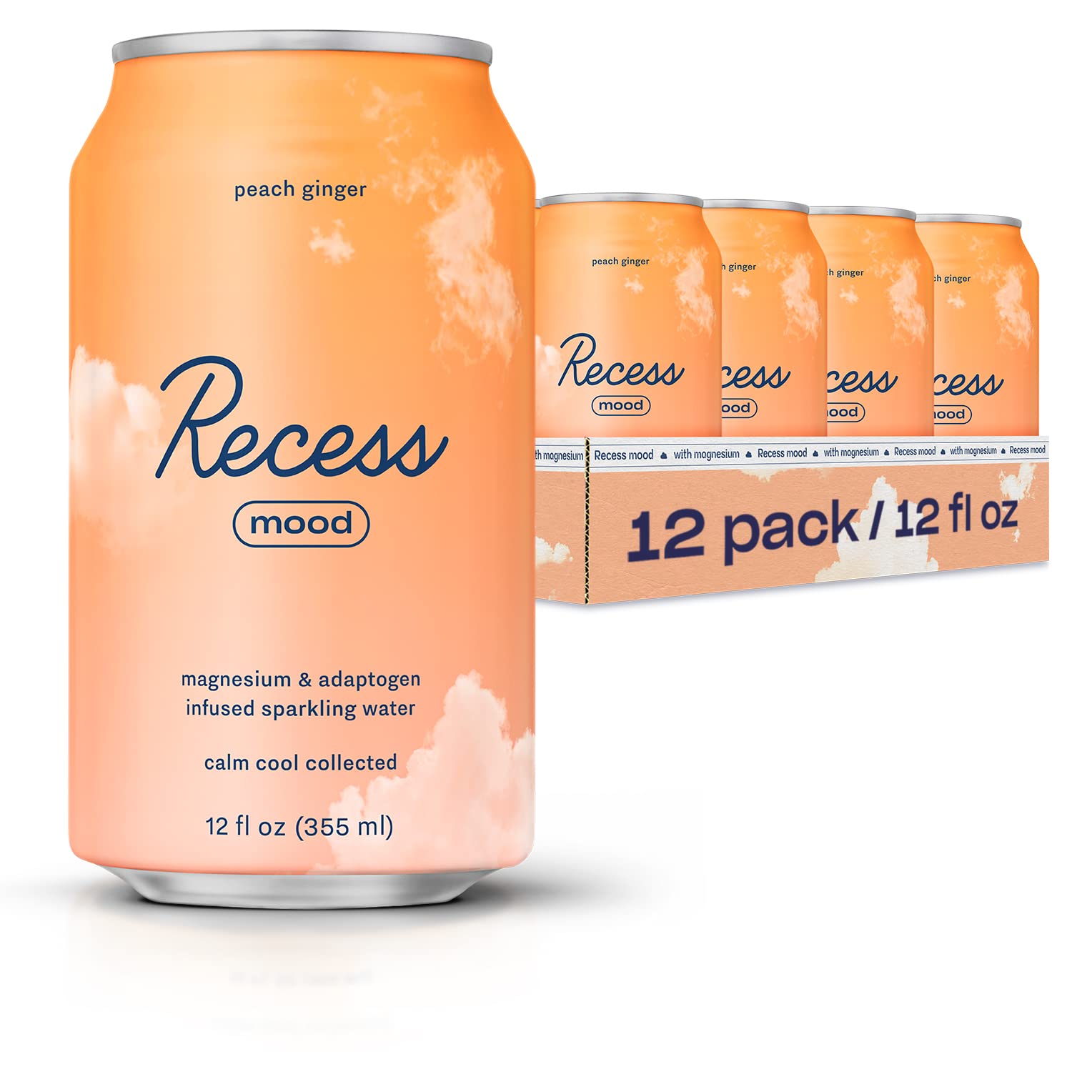 Recess Mood, bebida magnesio-adaptogeno con sabor pesca y jengibre para relajación suave