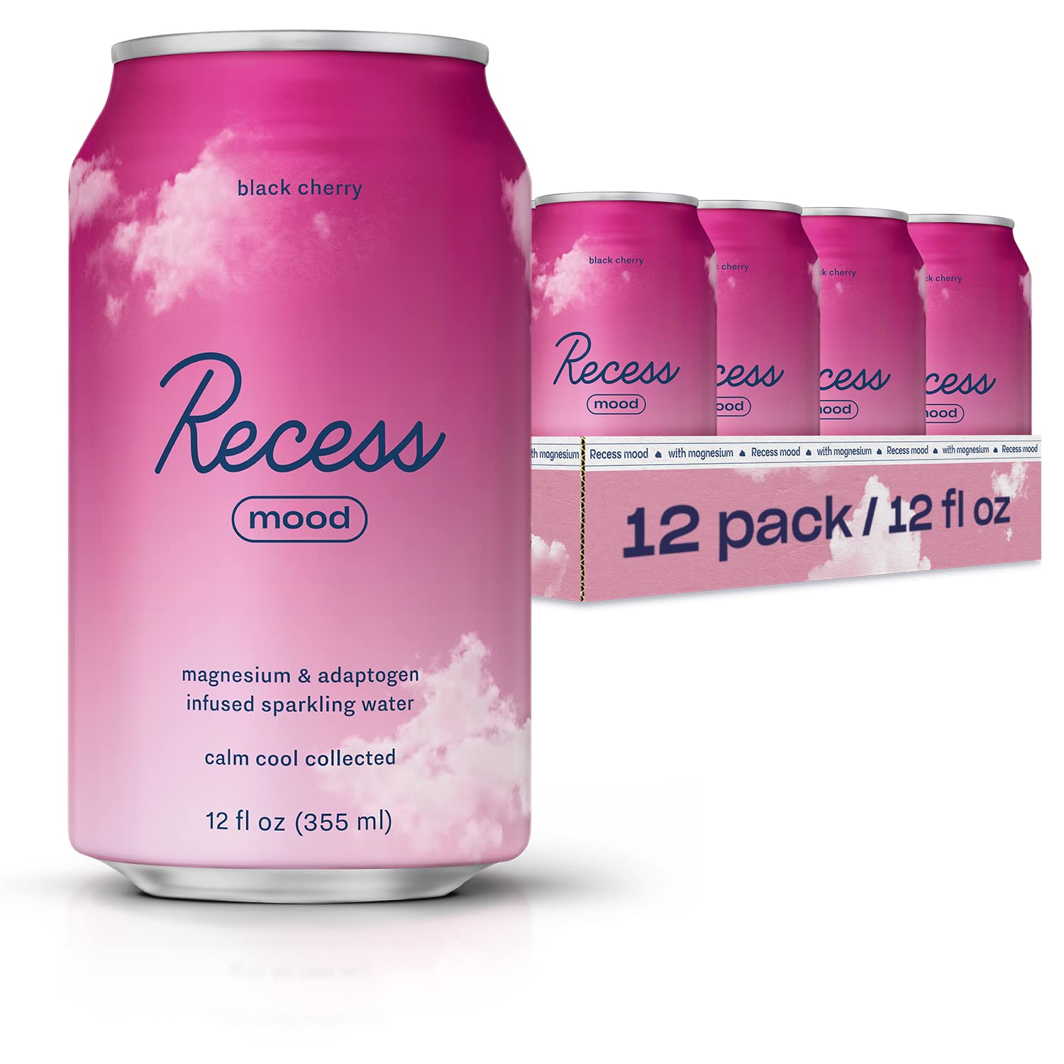 Botella de Recess Mood con magnesio y adaptógenos para relajación suave.