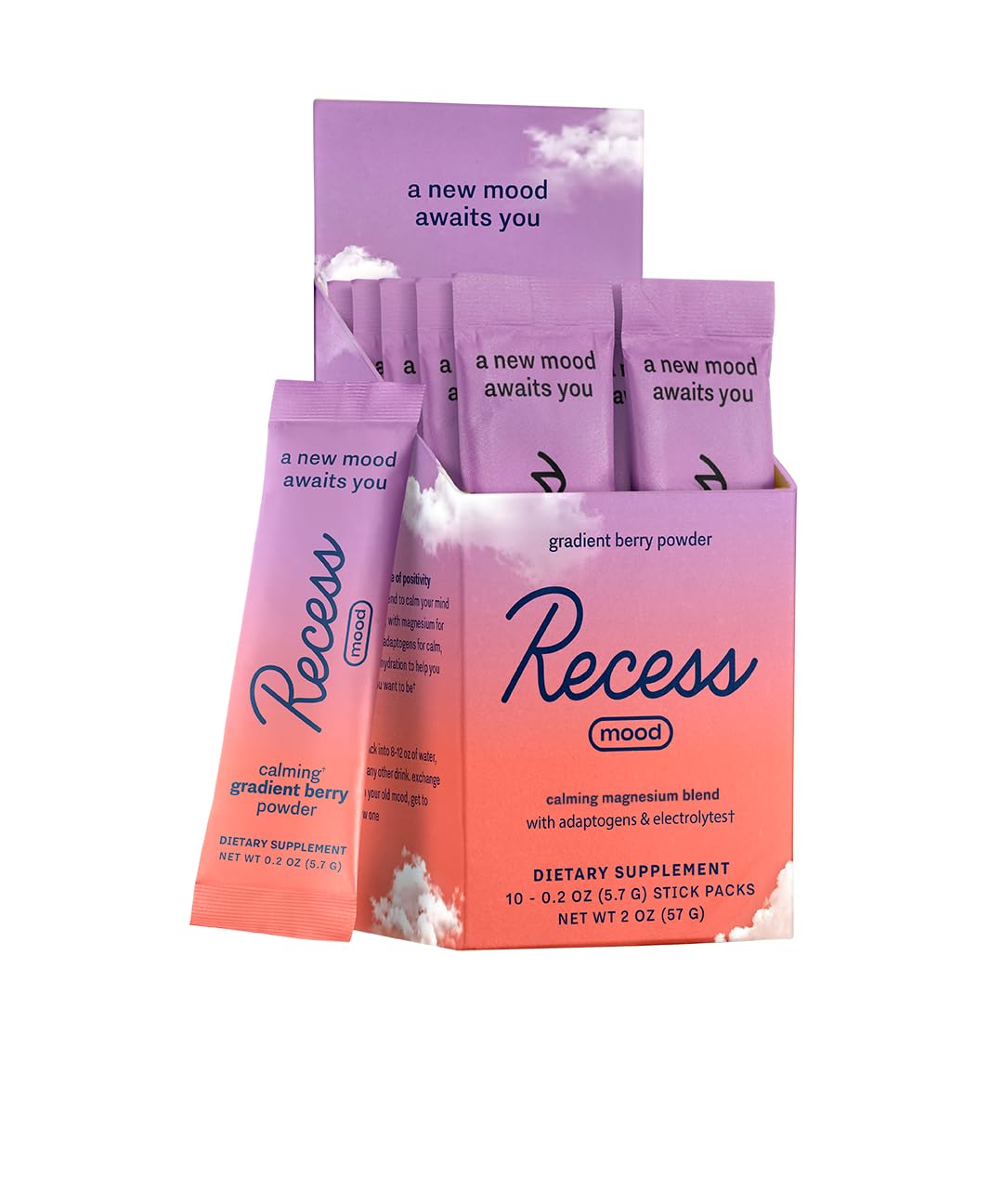 Recess Powder envase gradiente frutos rojos para bebidas relajantes