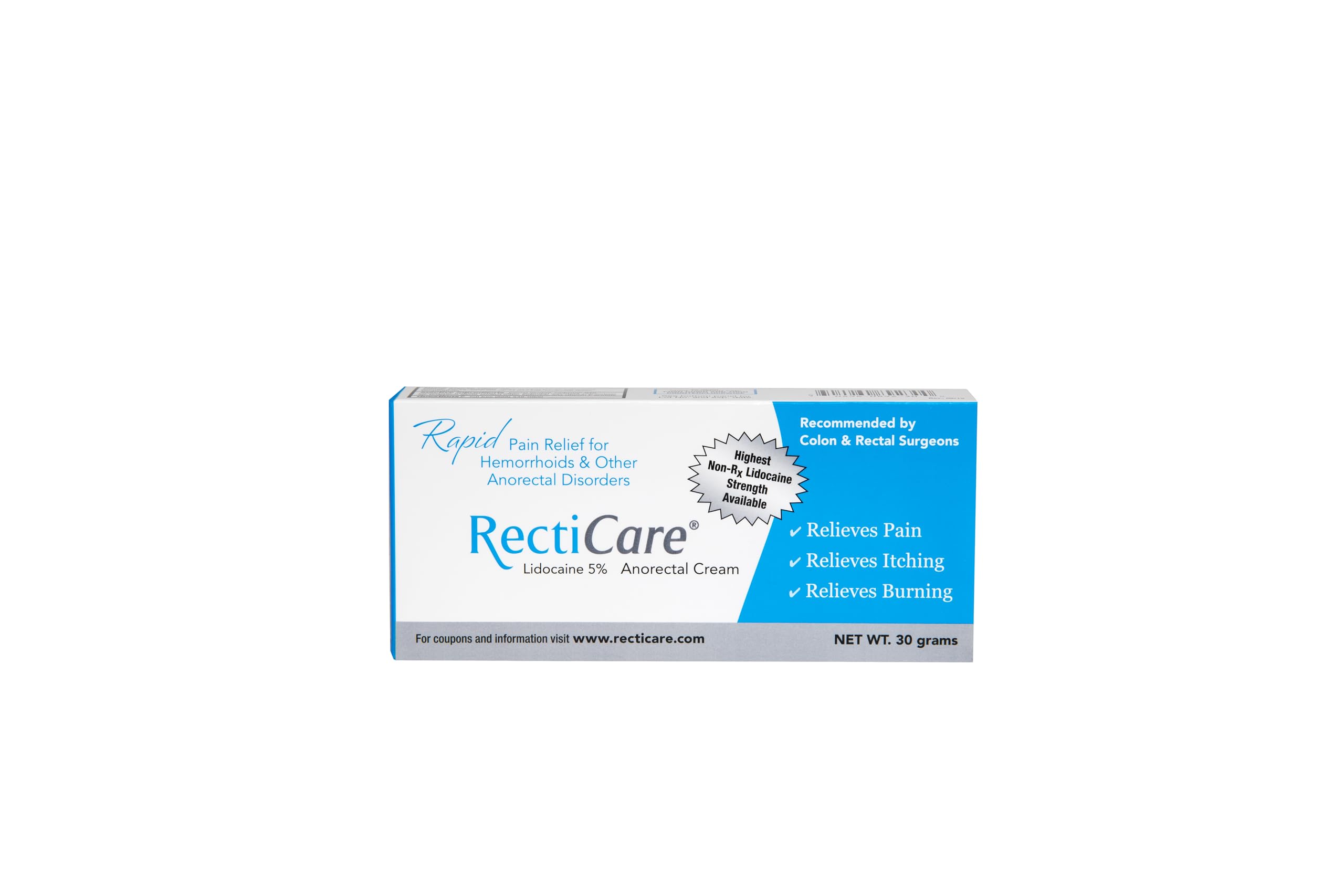 Recticare crema lidocaina 5% en tubo, envase práctico para uso puntual.