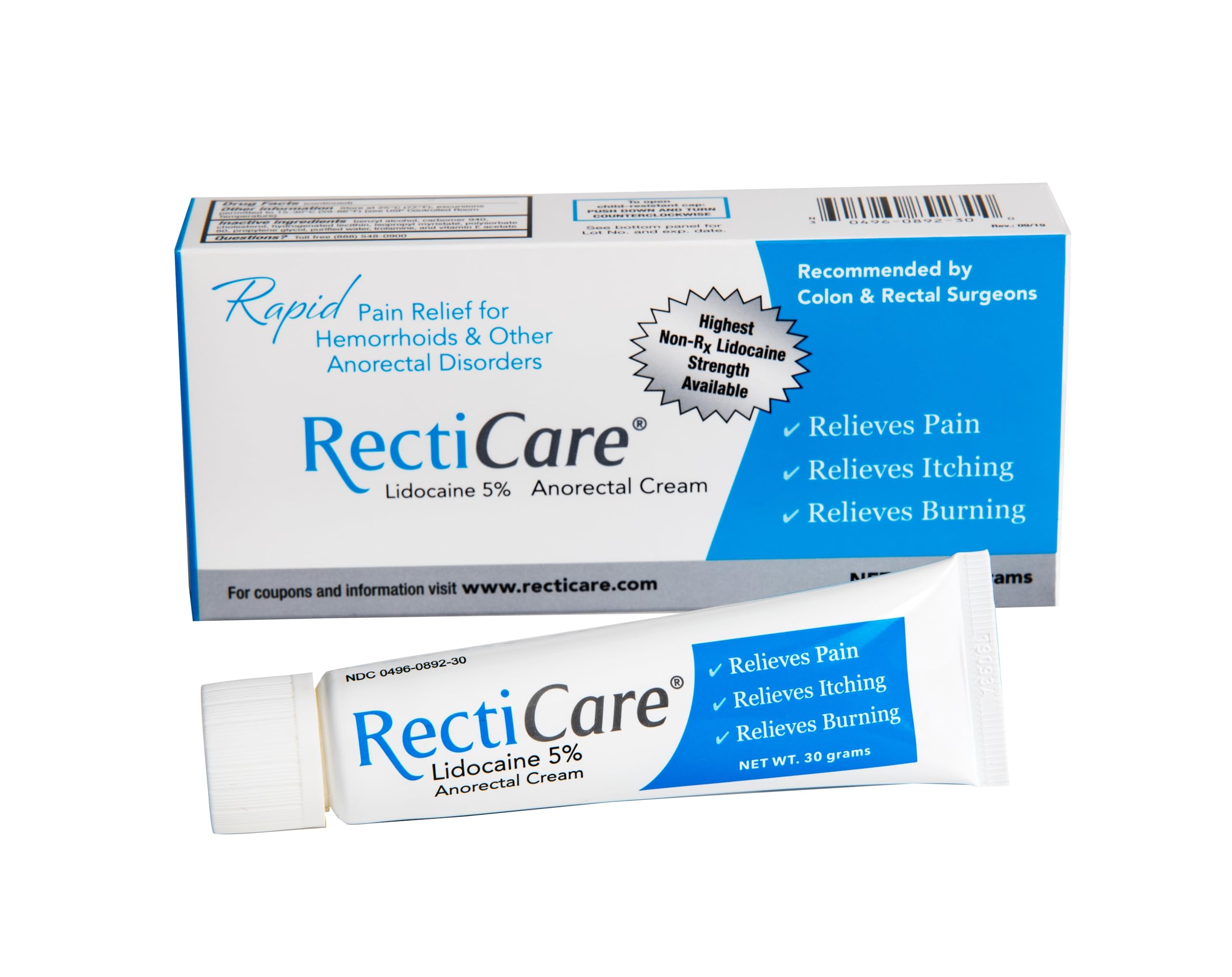 Recticare crema lidocaina 5% con textura cremosa para aplicación suave.