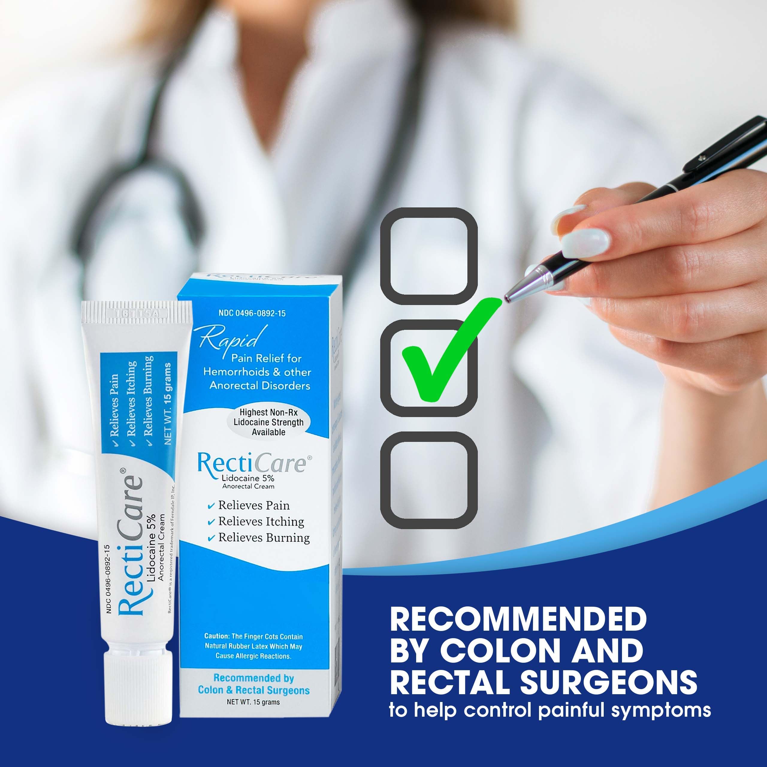 Recticare envase visible en mostrador para compra rápida.
