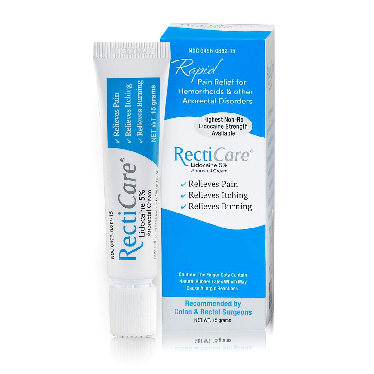 Recticare: tubo de 15 g con lidocaína 5% para alivio localizado.