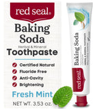 Pasta dental Red Seal sin fluoruro con bicarbonato, fórmula herbal-mineral para limpieza diaria.