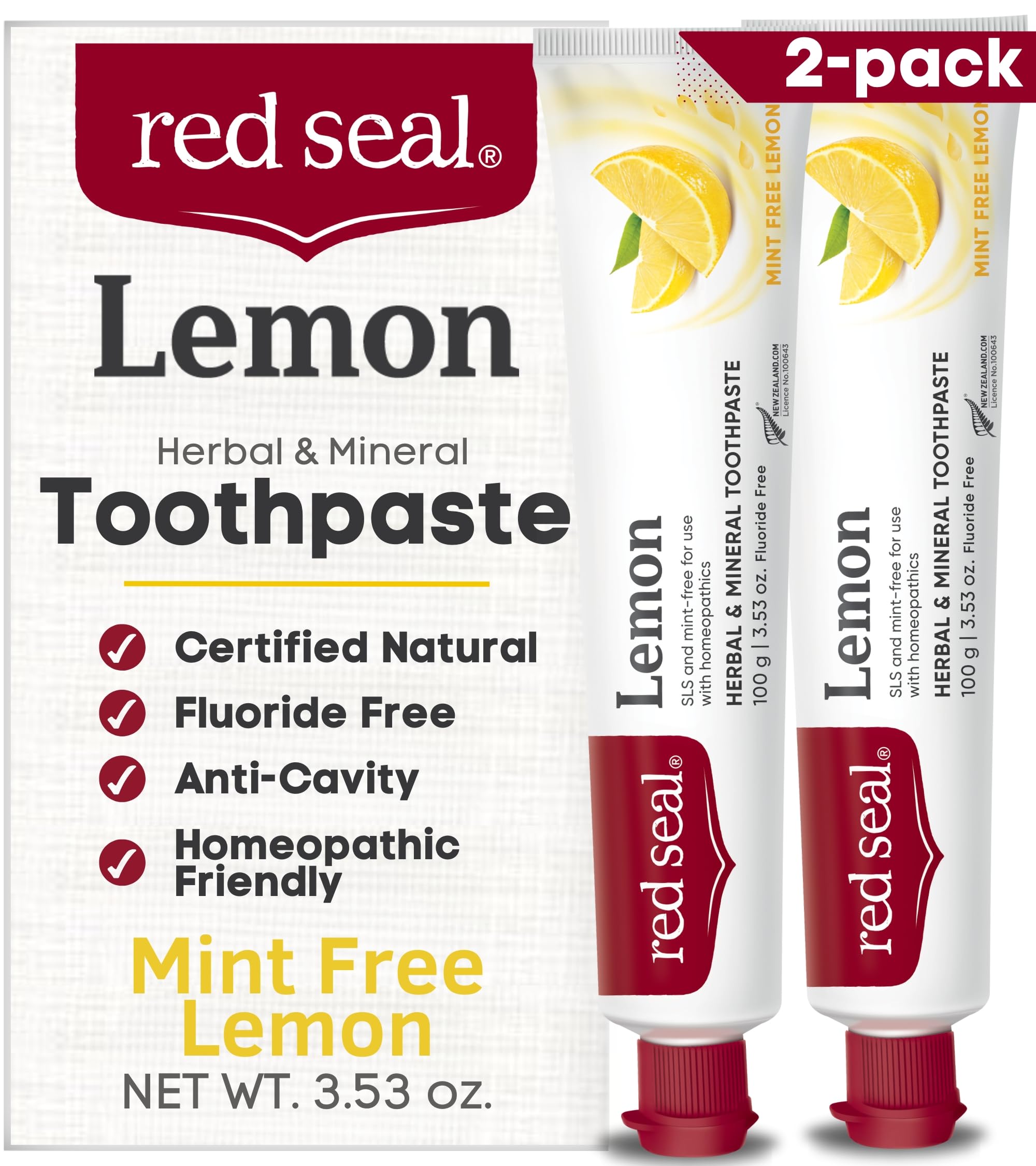 Red Seal pasta dientes limon sin fluoruro, aroma cítrico para cepillado diario