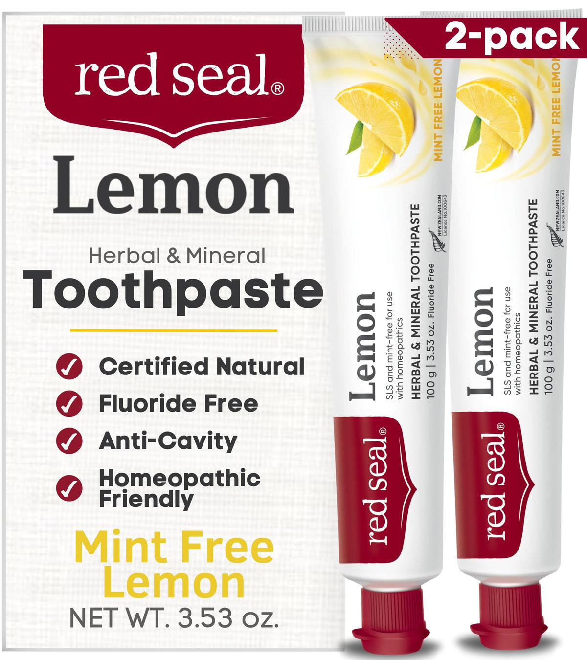 Red Seal pasta dientes limon sin fluoruro, aroma cítrico para cepillado diario