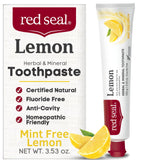 Red Seal pasta dientes limón sin menta, ideal para cepillado diario sin mentolado.