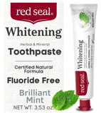 Pasta dental Red Seal sin fluoruro con blanqueante de menta para uso diario.