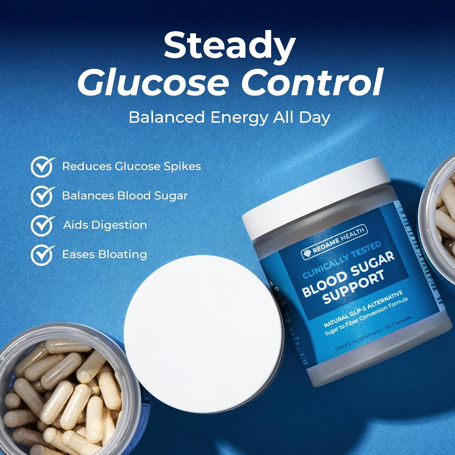 Redame Health Envase de 60 cápsulas para dosis simples y uso constante.