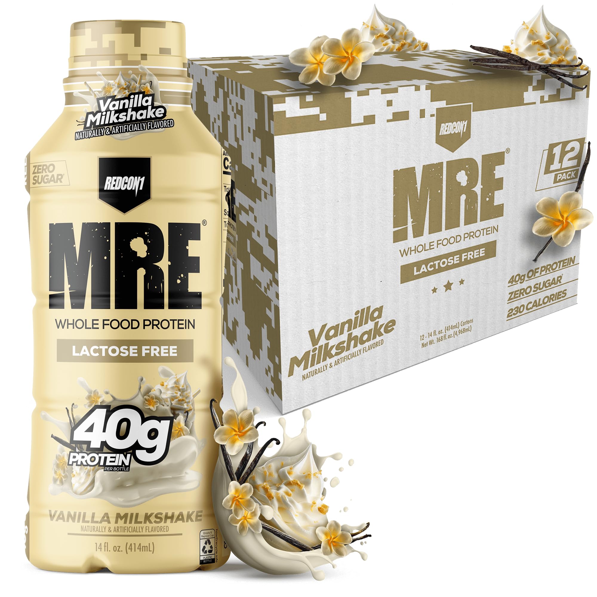 Batido REDCON1 MRE en botella, vainilla, snack proteico listo para beber