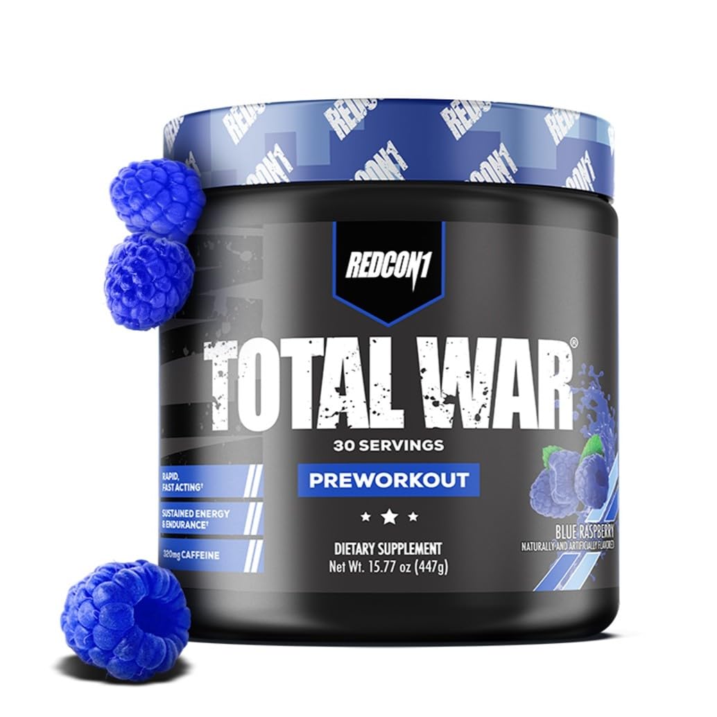 Redcon1 Total War frambuesa azul, sabor intenso para entrenamientos energéticos.