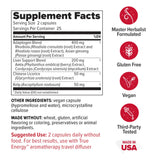 Redd Remedies True Energy, etiqueta frontal: apoyo potencial para la resistencia mental y física.