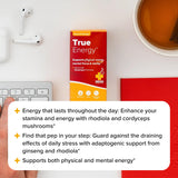 Redd Remedies True Energy, ingredientes clave: regaliz, cordyceps y alga marina para balance energético.