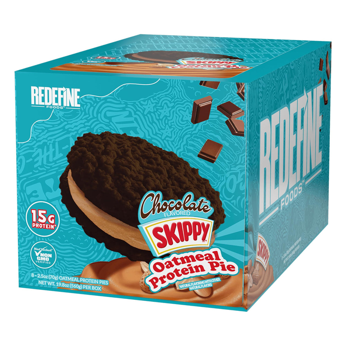 REDEFINE tarta de avena con proteina SKIPPY, empaque listo para llevar y disfrutar