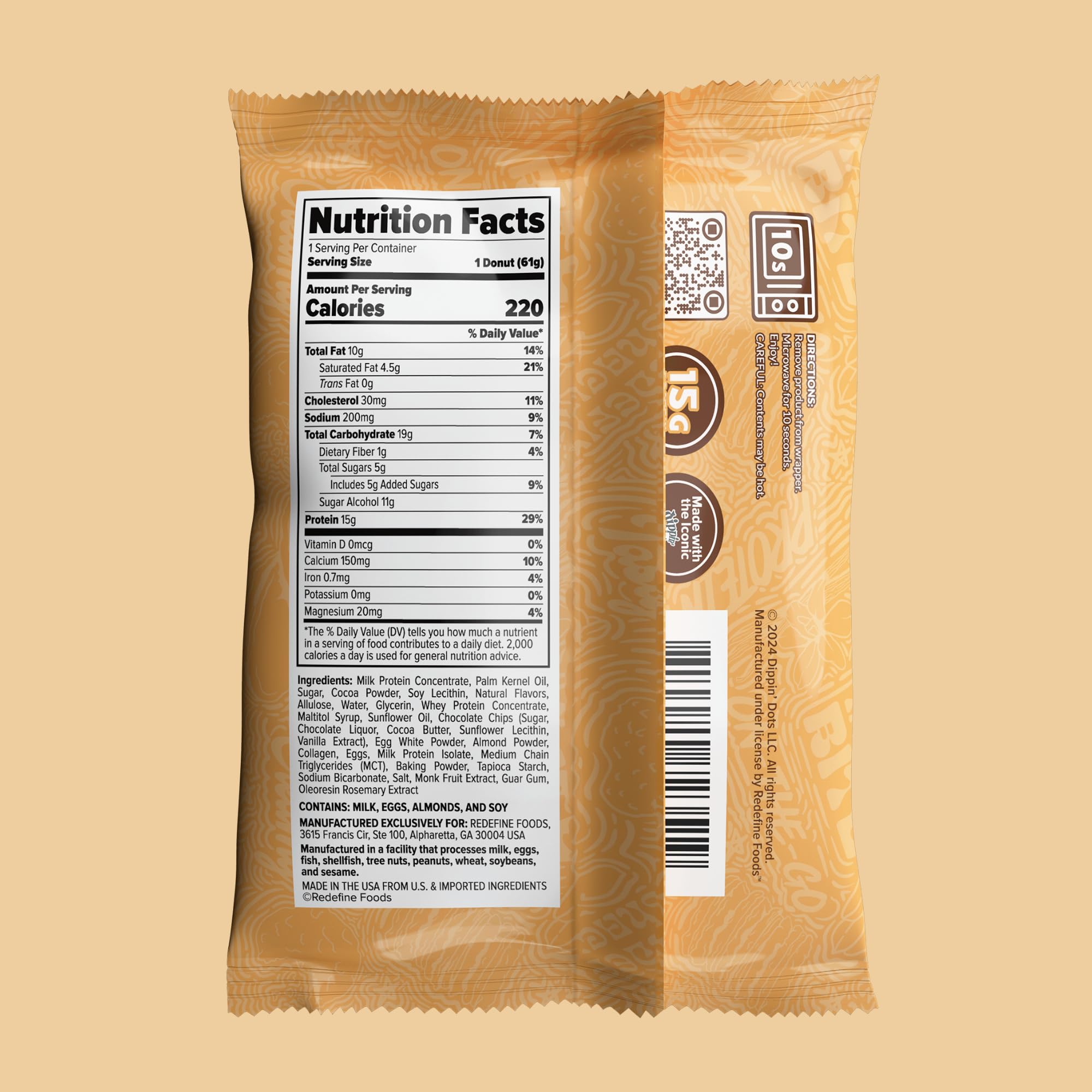 Dona proteica REDEFINE con sabor masa de galleta con chispas de chocolate