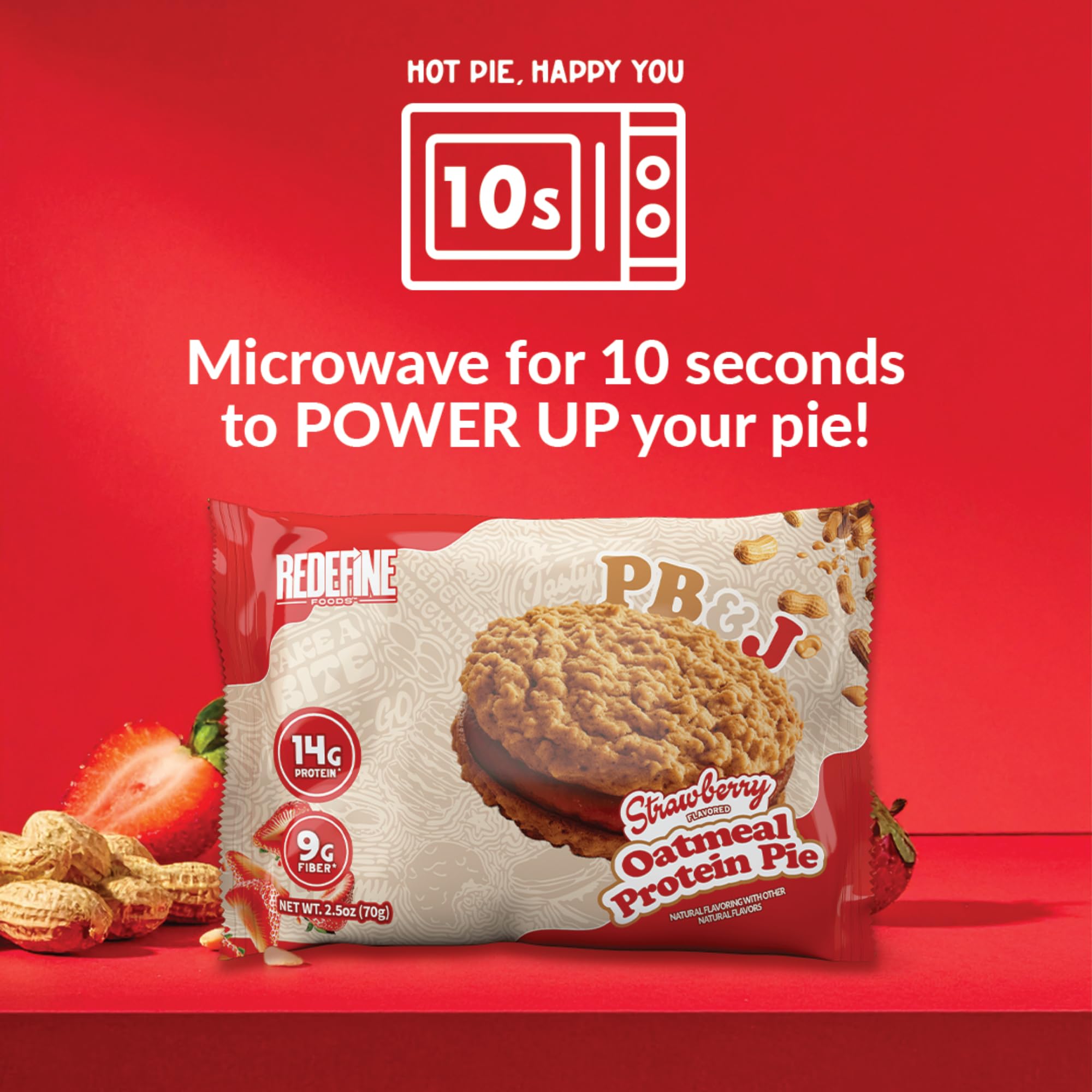 REDEFINE Oatmeal Protein Pie, solo 5 g de azúcar para merienda equilibrada.