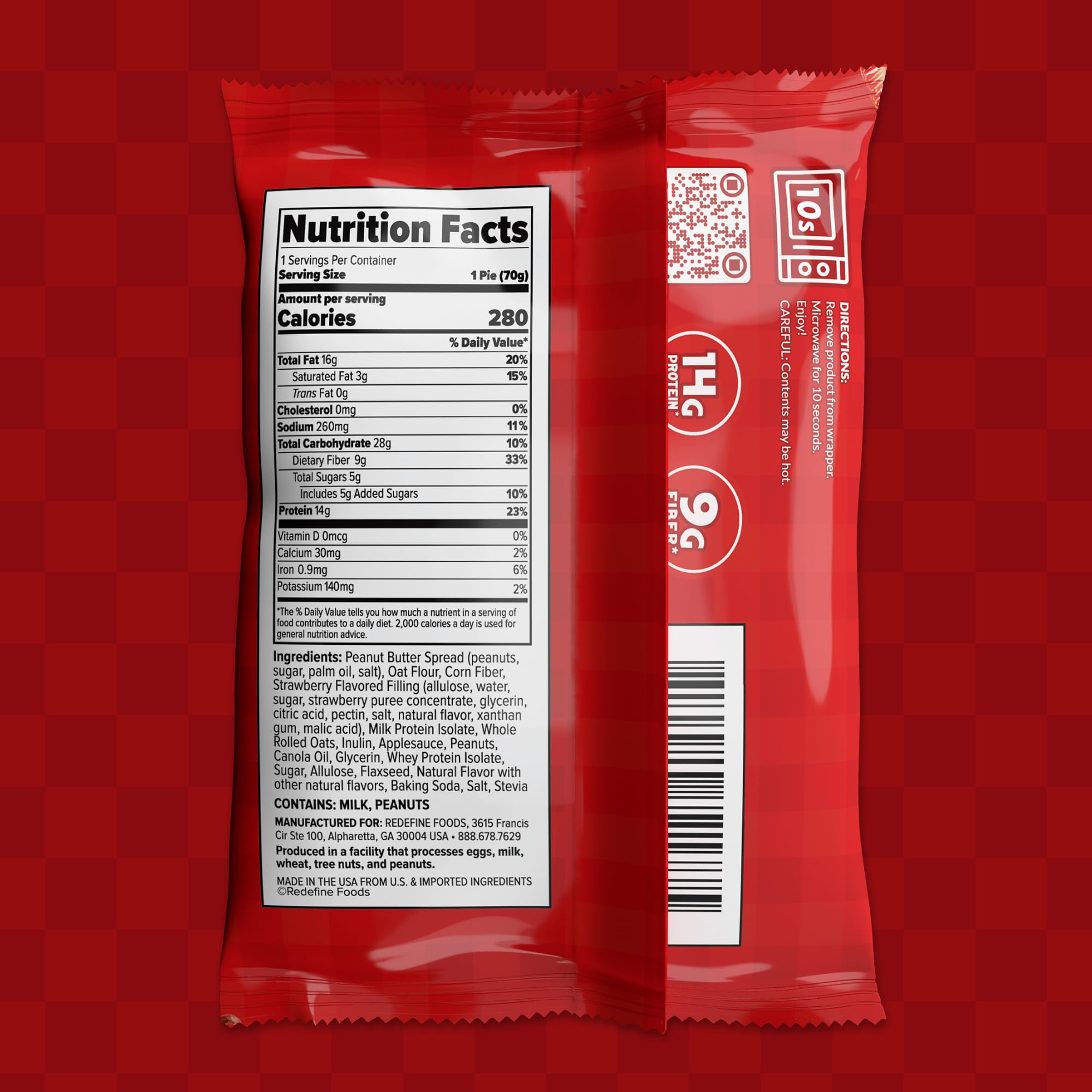 REDEFINE Oatmeal Protein Pie, contiene 9 g de fibra para saciedad.