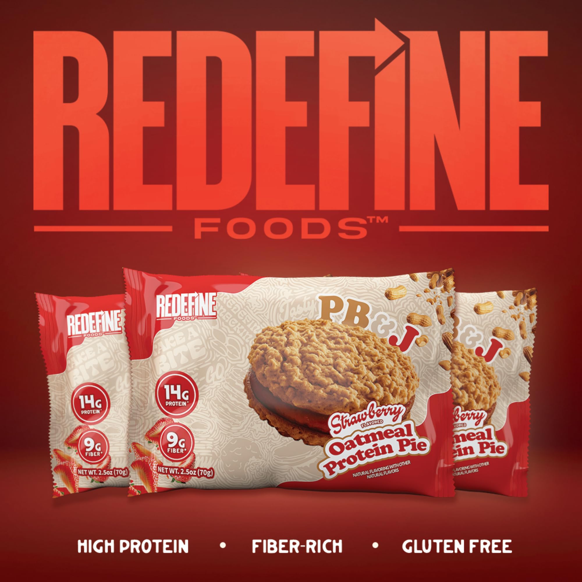 REDEFINE Oatmeal Protein Pie, paquete de 8 unidades para snack práctico.
