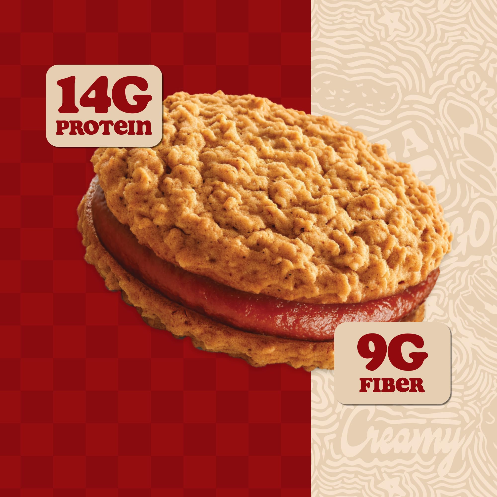 REDEFINE Oatmeal Protein Pie PB&J, porción lista para snack durante el día.