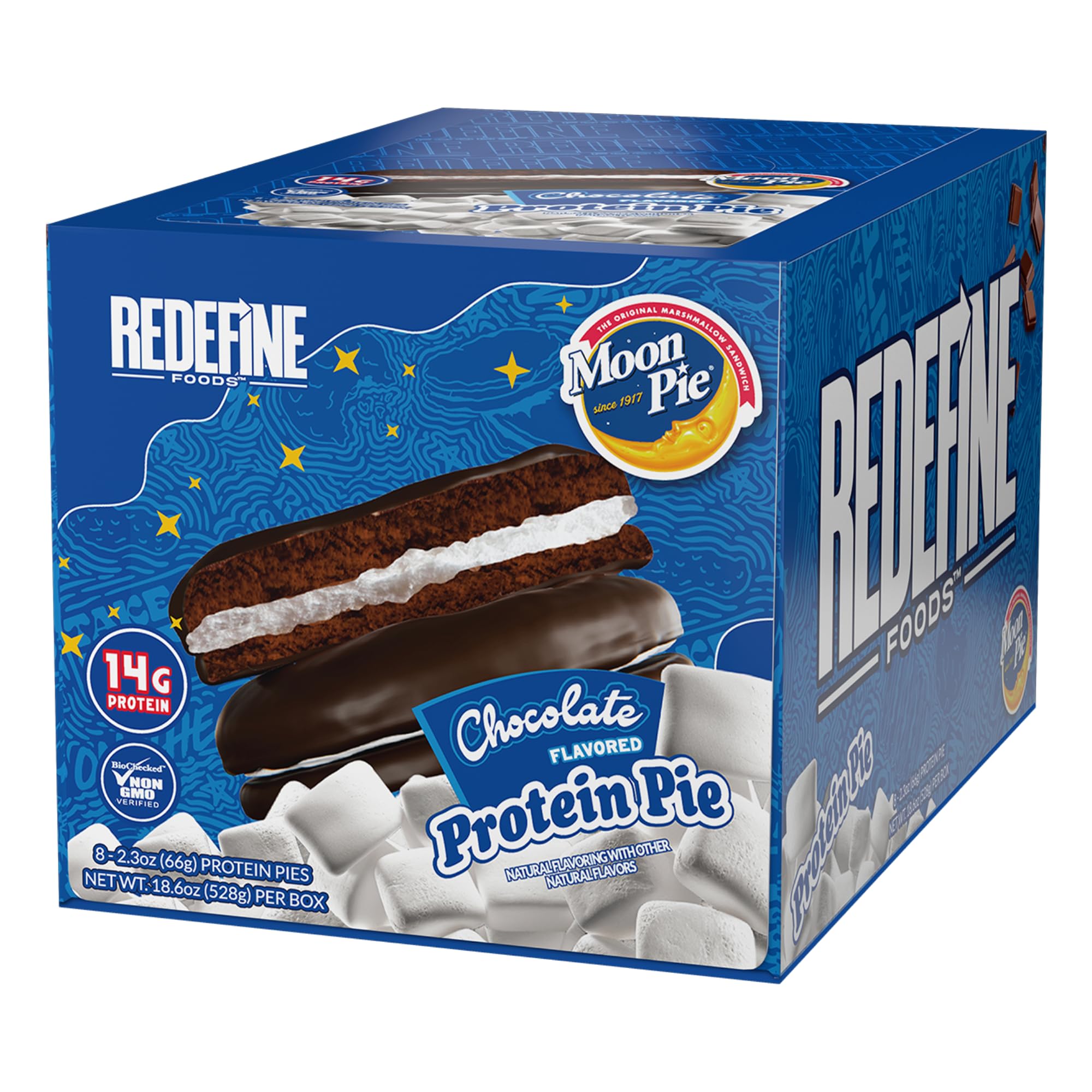 REDEFINE Protein Pie MoonPie chocolate, empaque de 8 unidades, snack proteico práctico