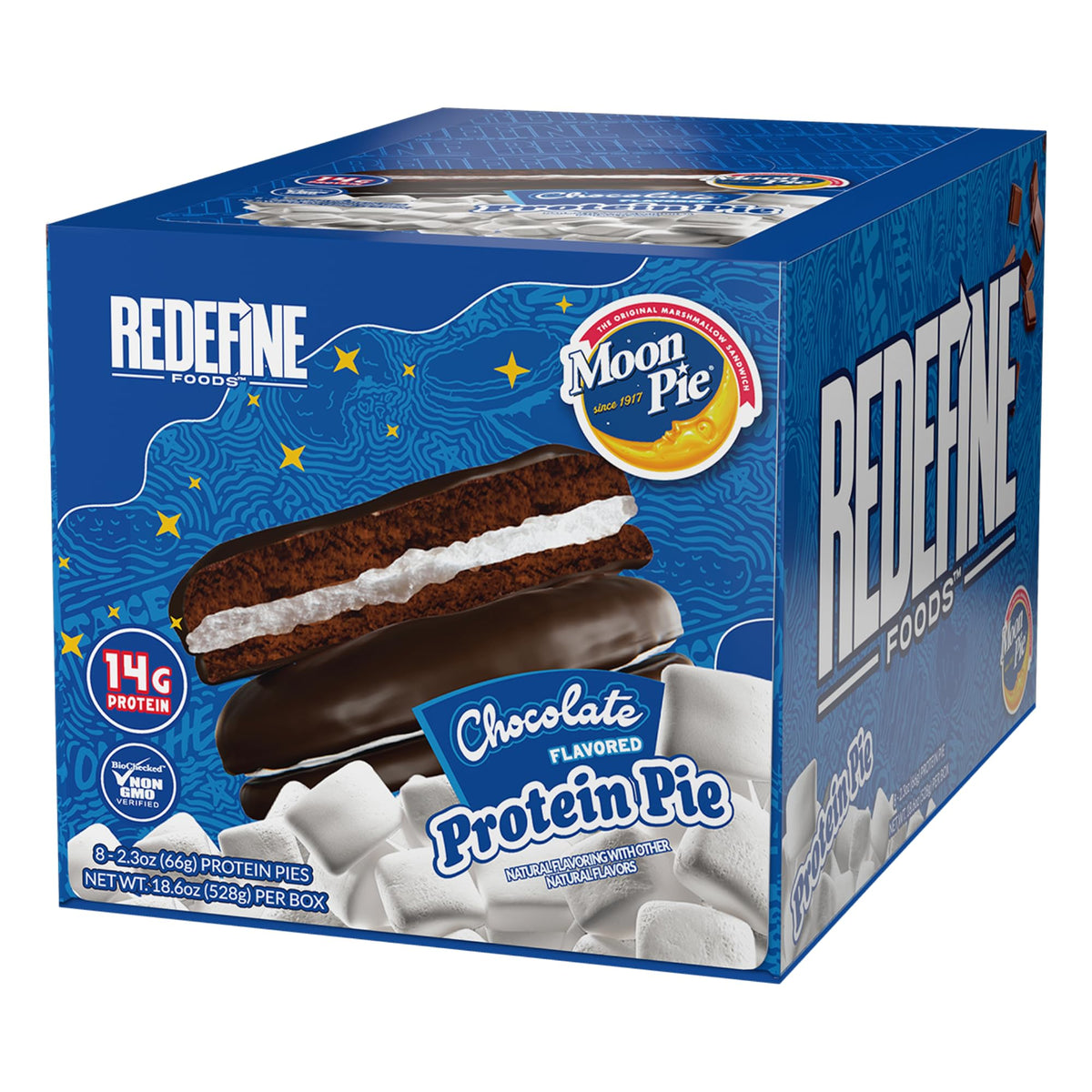 REDEFINE Protein Pie MoonPie chocolate, empaque de 8 unidades, snack proteico práctico