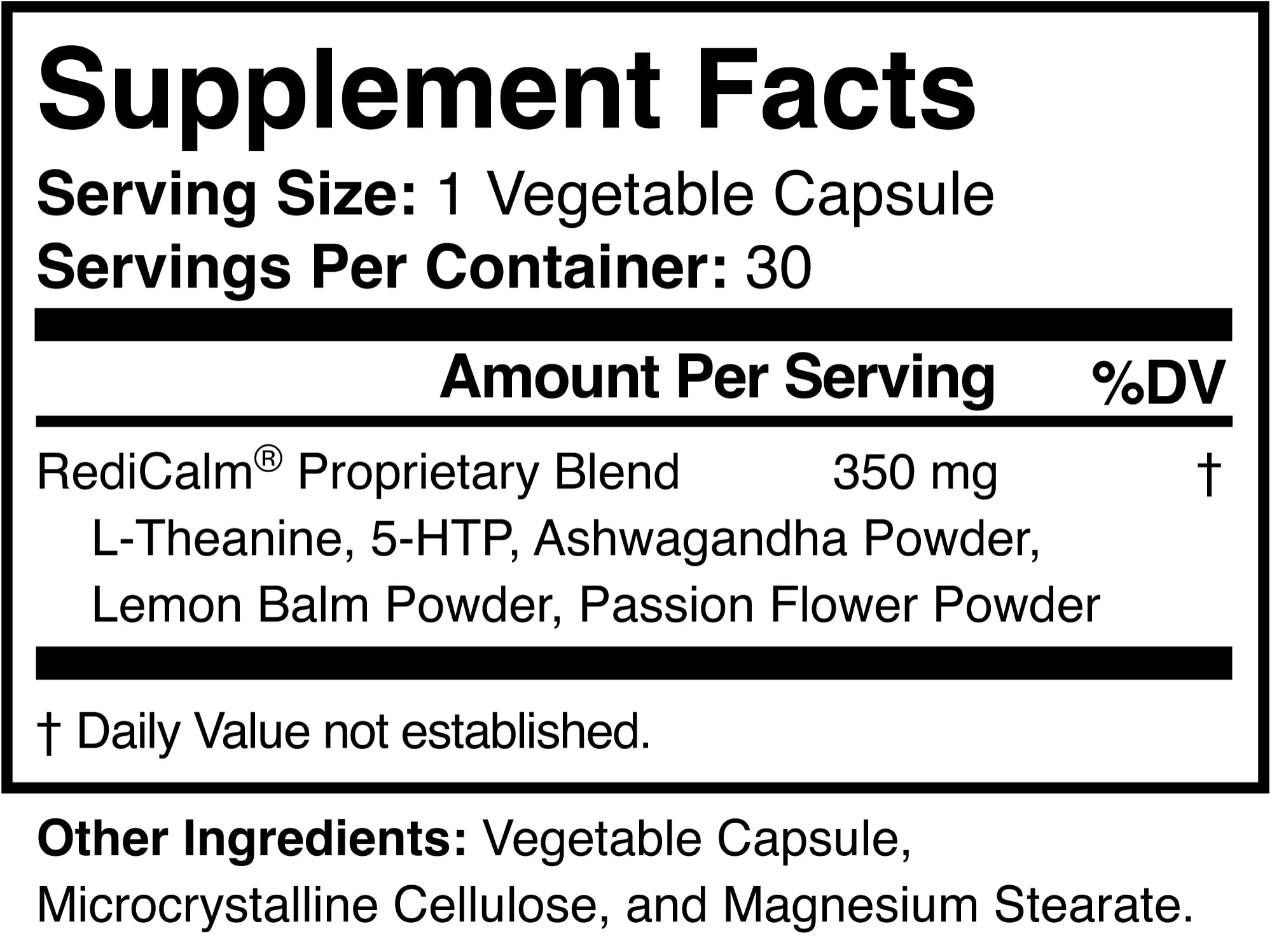 RediCalm, ingredientes naturales mostrados en estudios, para apoyo general de la relajación diaria.